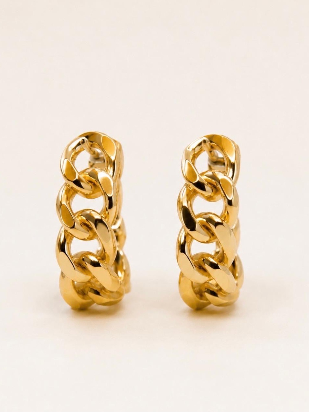 Chain Link Hoop Earrings - 14K Gold Plated Women Jewelry - NEW! - Picture 2 of 5